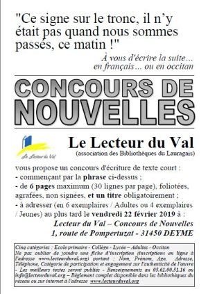 Concours de nouvelles, en français ou en occitan, jusqu'au 22 février 2019
