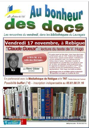 Lecture théâtrale > "Claude Gueux" : un texte de Victor Hugo lu par Rémi Gibier (partenariat TNT)
