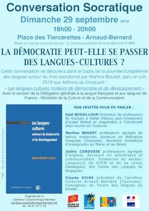 Conversation Socratique :LA DÉMOCRATIE PEUT-ELLE SE PASSER DES LANGUES-CULTURES ?"