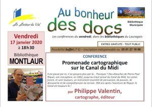 Conférence à Montlaur : "Promenade cartographique sur le Canal du Midi", par Philippe Valentin