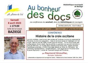 Conférence à Baziège : "Histoire de la croix occitane", par Raymond Ginouillac, le 8 avril