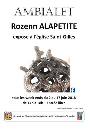 Exposition de Mosaïques d'Art de Rozenn ALAPETITE du 2 au 17 juin 2018 - Eglise St Gilles d'Ambialet