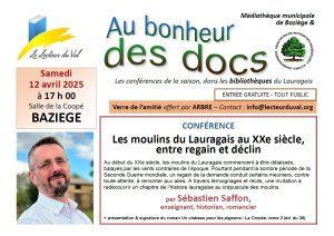 Conférence à Baziège : "Les moulins du Lauragais au XXe siècle, entre regain et déclin", par Sébastien Saffon, le 12 avril 2025