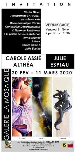 Vernissage de l'exposition Carole Assié, Althéa (peintres), Julie Espiau (Sculpteur)