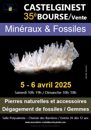 35ème Bourse vente minéraux fossiles pierres naturelles à CASTELGINEST 5 et 6 Avril 2025
