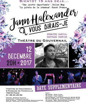 Date Supplémentaire - Jann Halexander en concert 'A vous dirais-je' au Gouvernail 12 décembre 2017 / PARIS