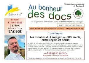 Conférence à Baziège : "Les moulins du Lauragais au XXe siècle, entre regain et déclin", par Sébastien Saffon, le 12 avril 2025