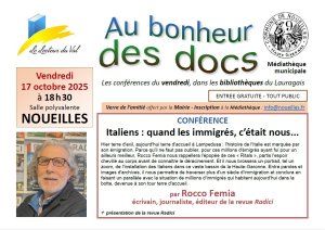 Conférence à Noueilles : "Italiens : quand les immigrés, c'était nous", par Rocco Femia, le 17 octobre 2025